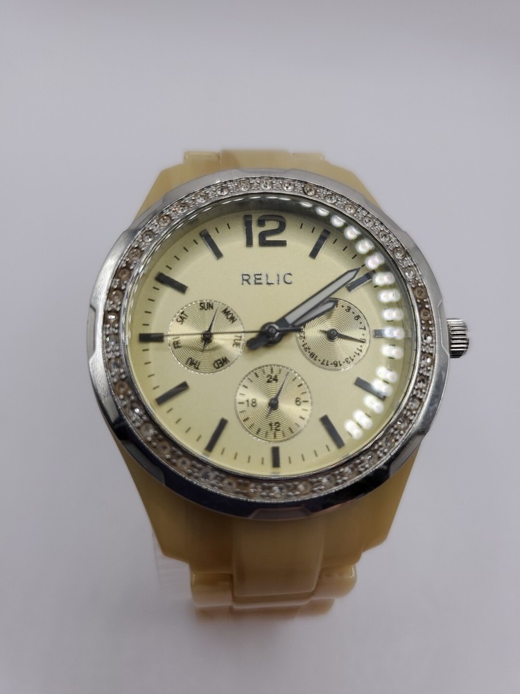 Relic Women's 37mm Gem Quartz Chronograph Silver-Tone Resin Watch