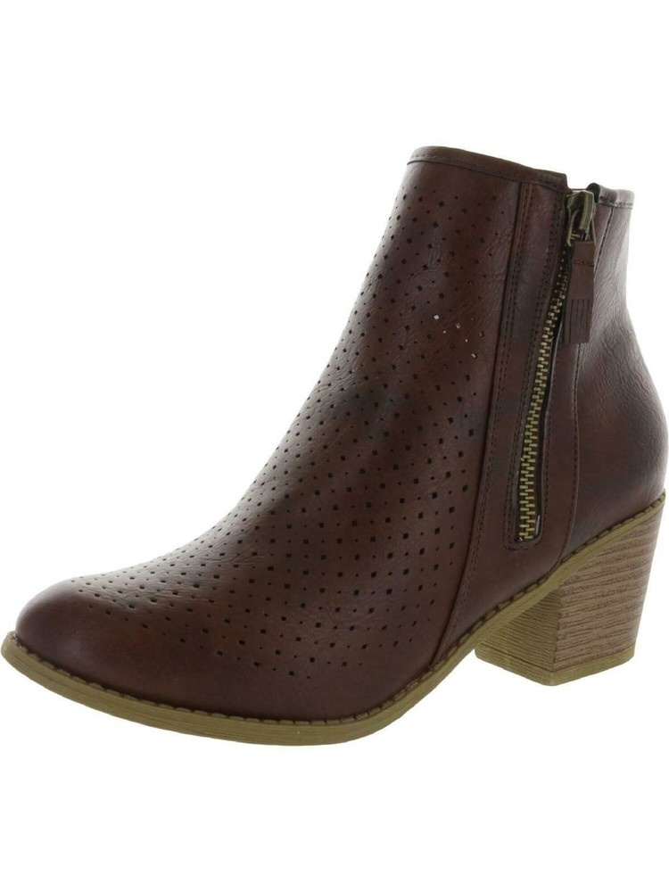 JOURNEE COLLECTION Womens Brown Perforated Padded Block Heel Zip-Up Booties 10