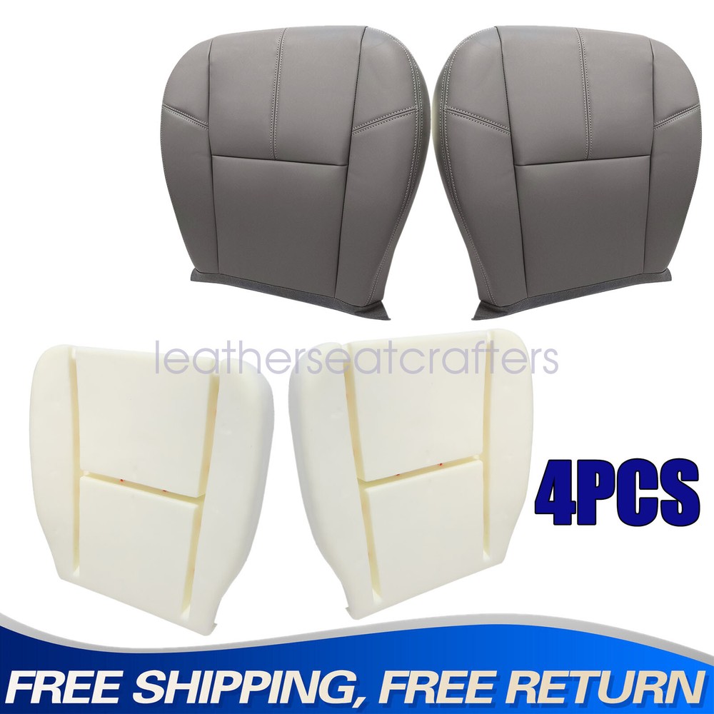 For 2007-2014 Chevy GMC WT Front Bottom & Foam Leather Seat Cover Dark Gray 88V