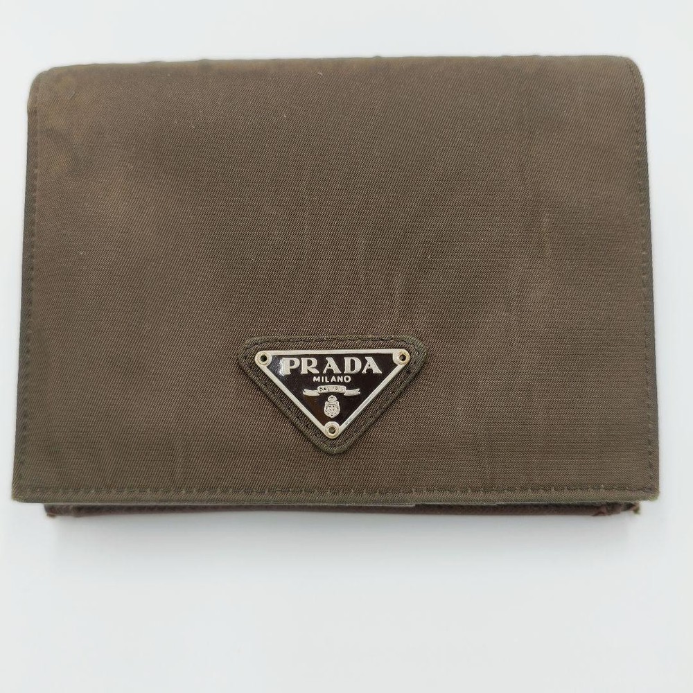 PRADA Khaki Saffiano Leather Bifold Wallet Tessuto Rare Limited Campaign