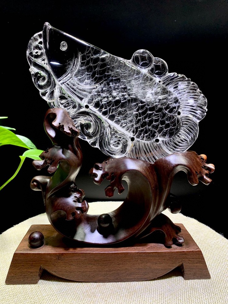 top natural clear crystal quartz engraving fish energy Reiki Healing Decor Gift