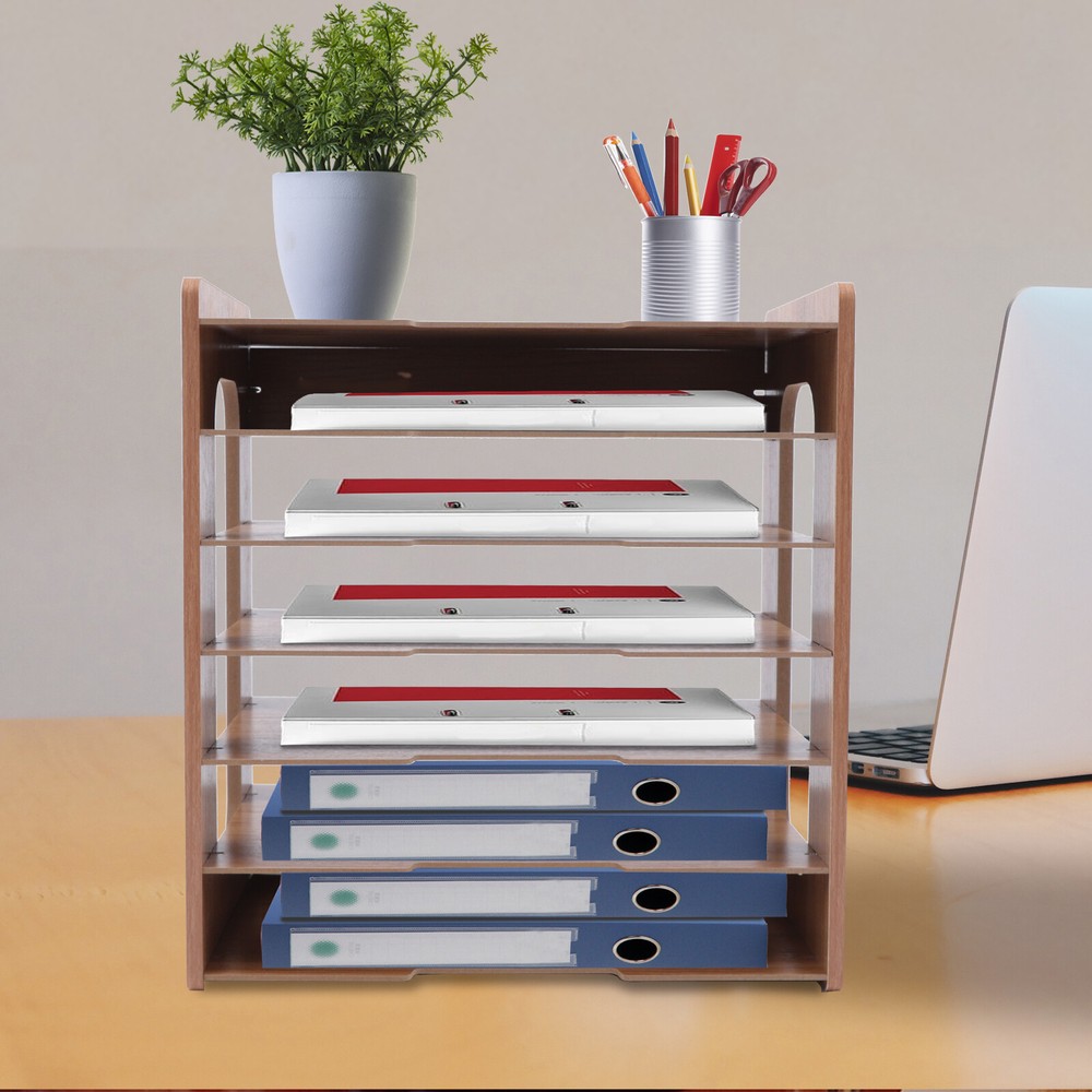 Wood Desktop Organizer Paper File Holder For Home & Office Document Storage Rack
