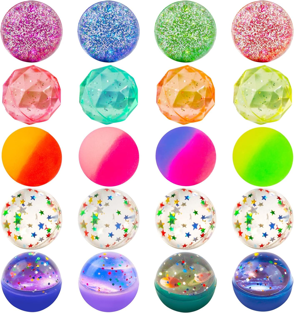 Bouncy Balls for Kids 20 Pieces 5 Styles 32Mm Assorted Bouncy Balls with Storage