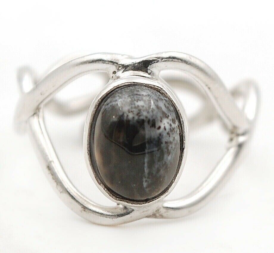 Natural Winter Dendrite Opal 925 Sterling Silver Ring Sz 6,