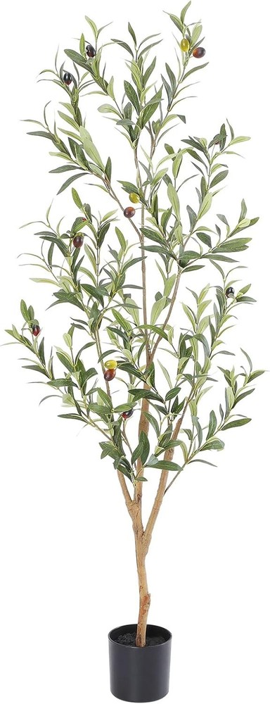 Faux Olive Tree 7ft，Olive Trees Artificial Indoor with Natural Wood Trunk