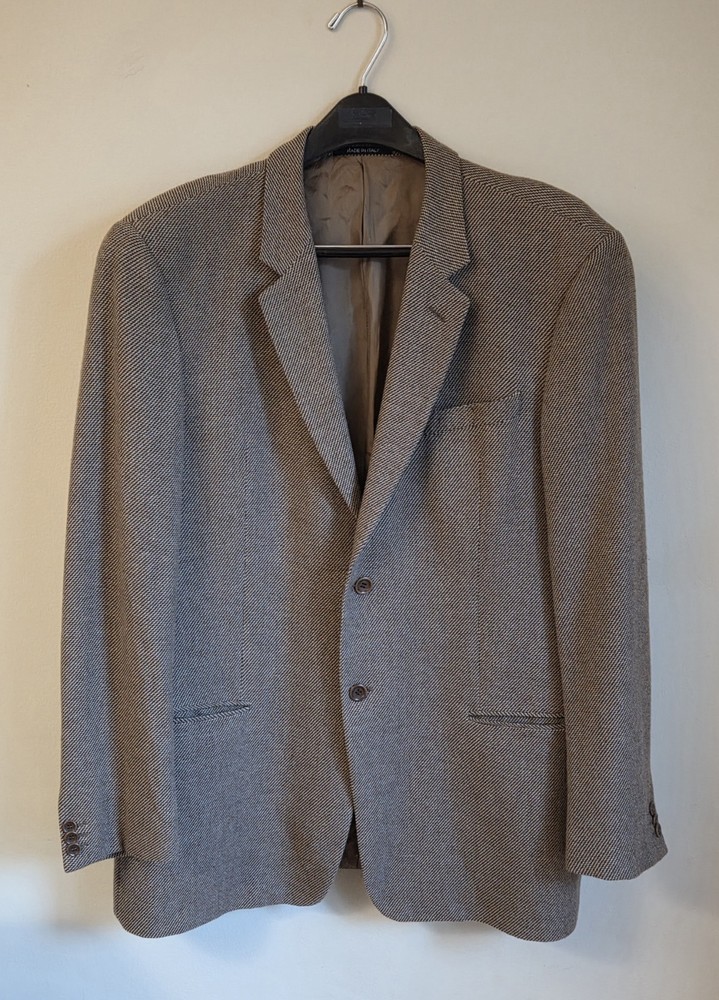 Vintage Armani Collezioni Brown Check Cashmere Men's Blazer Jacket 44L Made in Italy