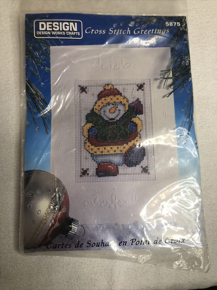 SNOWMAN WITH WREATH GREETING CARD--Item # 5875 Counted Cross Stitch KIT