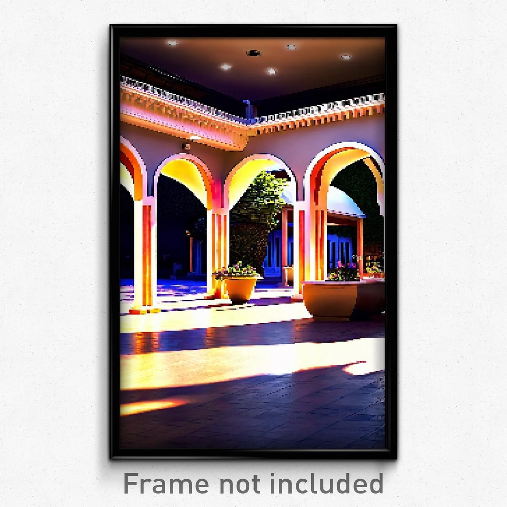 Pixel Art Poster - Elegant Courtyard (8 Bit Psychedelic Trippy Video Game Print)