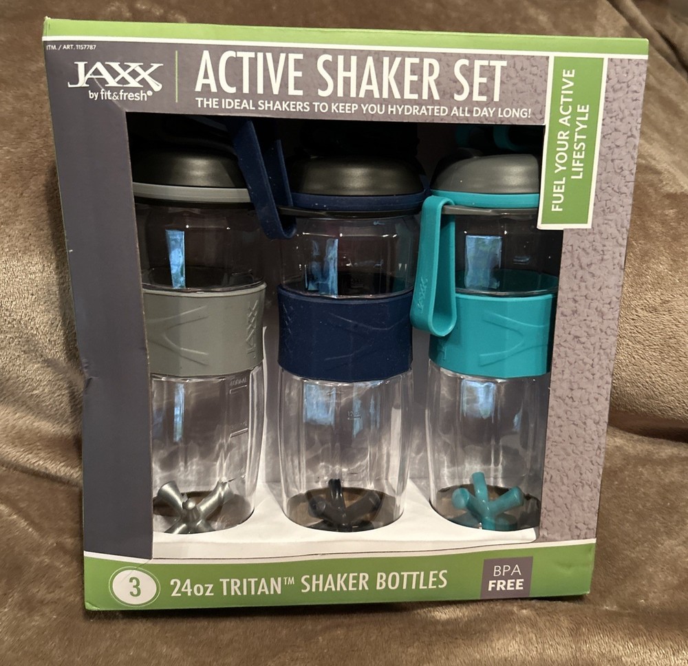 JAXX BUY FIT & FRESH ACTIVE SHAKER SET OF 3  -24 OUNCE TRITAN SHAKER BOTTLES