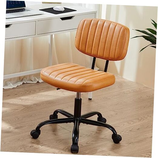 Small Office Desk Chair with Wheels Armless Comfy Computer Chair with Brown