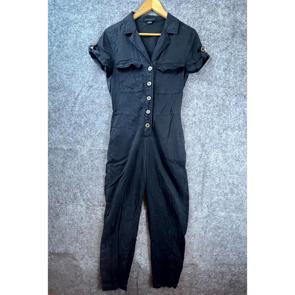 Sanctuary Jumpsuit Womens XS Black Lyocell Short Sleeve Pockets Collar Playsuit