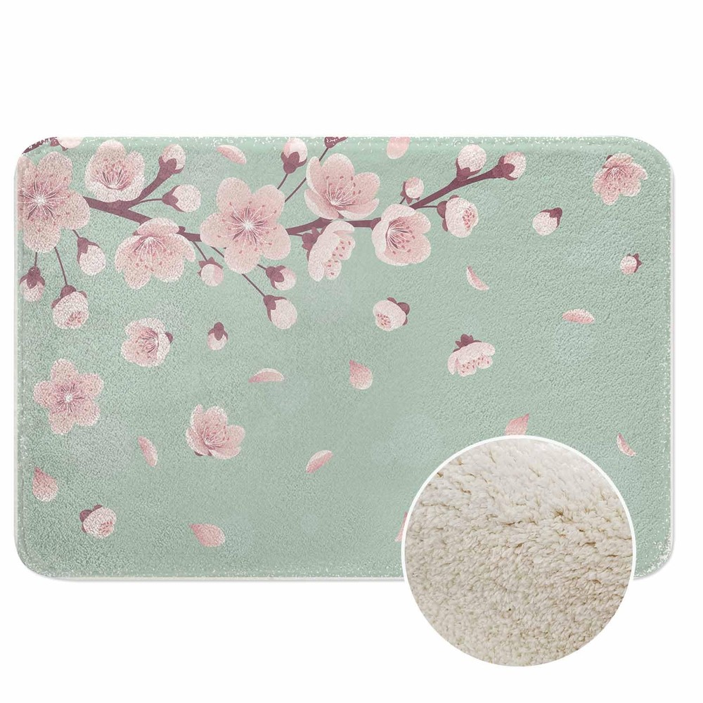 Cherry Blossom Bath Rugs for Bathroom Spring Flowers Falling Petals Floor Bat...