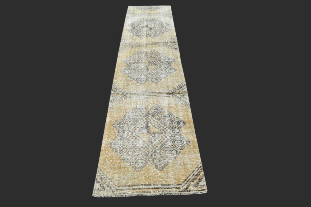 Vintage 2x10 Turkish Oushak Runner Rug Handmade Boho Kilim in Beige