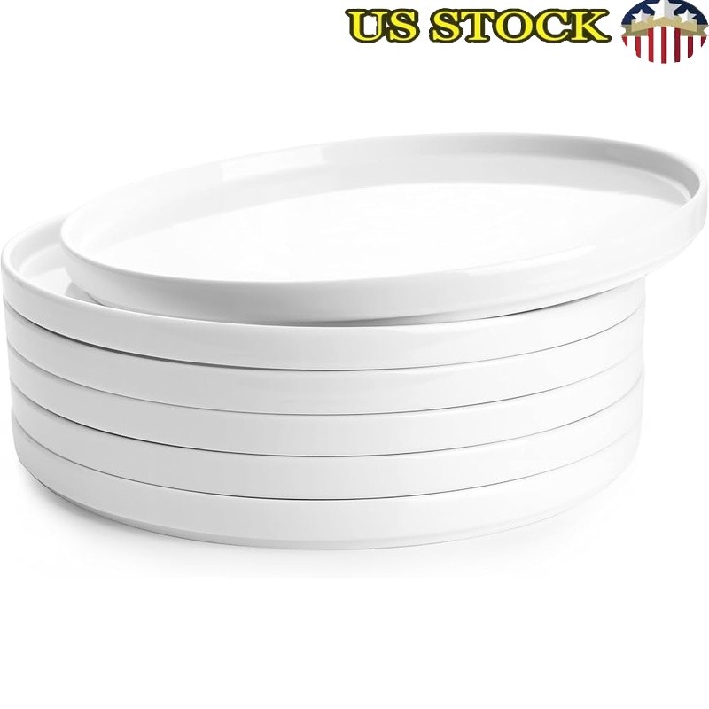 Porcelain Dinner Plates High Edge Elegant MultPurpose Dishwasher Safe Dining Set