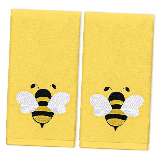 2Pcs Bee Yellow Hand Towels Cotton Embroidered Bathroom Towels Bumble Bee
