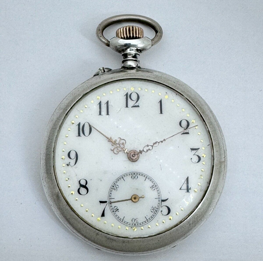 Antique Zelus Sterling Silver Open Face Pocket Watch 52mm - Fast Shipping