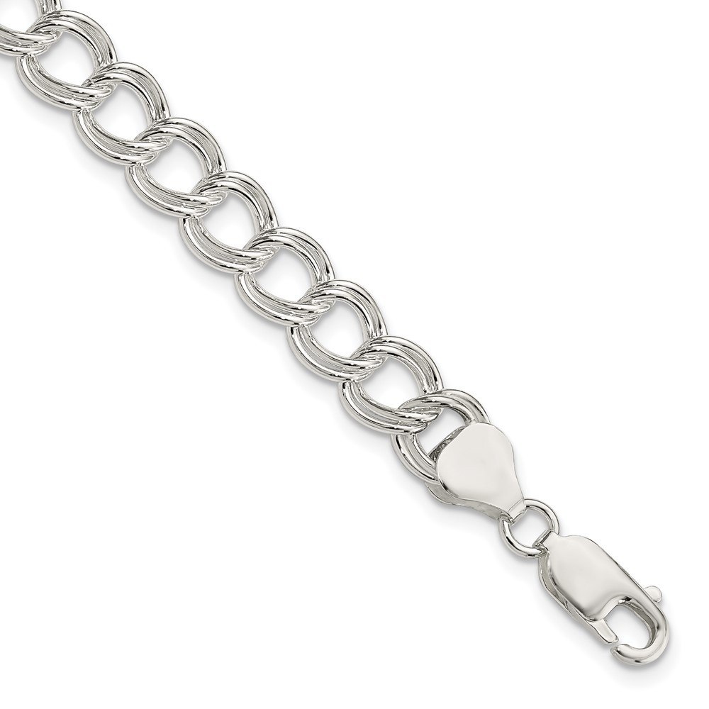925 Sterling Silver 7.75mm Solid Double Link Charm Bracelet 7