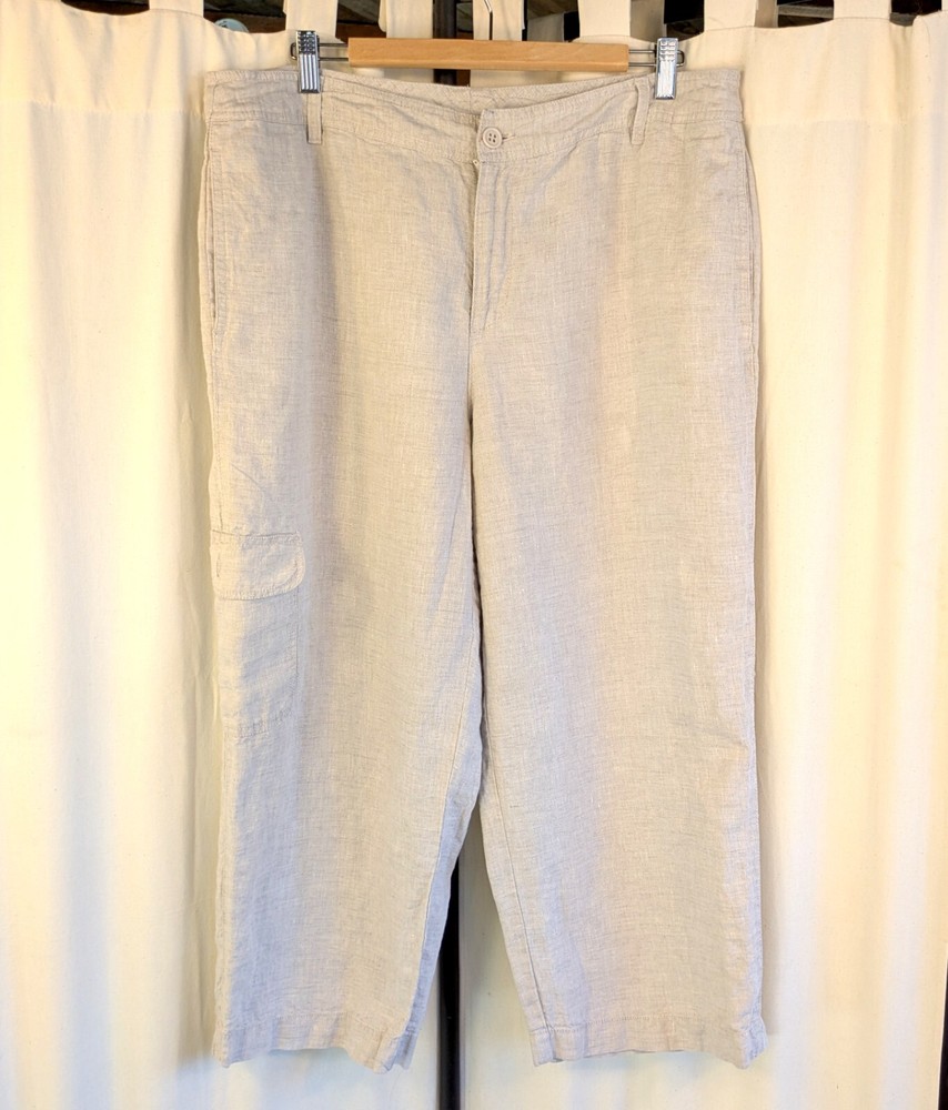 Liz Claiborne Cropped Pants Sz 16 Linen Wide Leg Coastal Lagenlook