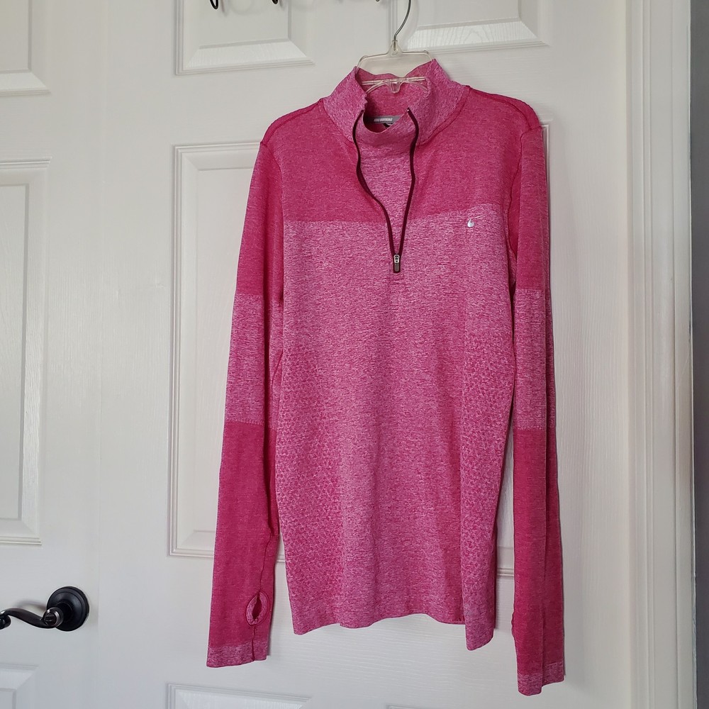 Nike Running Pink Top Long Sleeve Logo Swoosh Dri Fit Active Run The Earth Med
