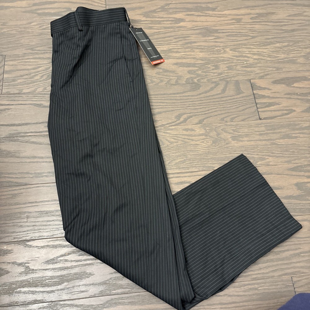 NWT Perry Ellis Portfolio Mens Dress Pants Modern Fit Black Pinstripe 30