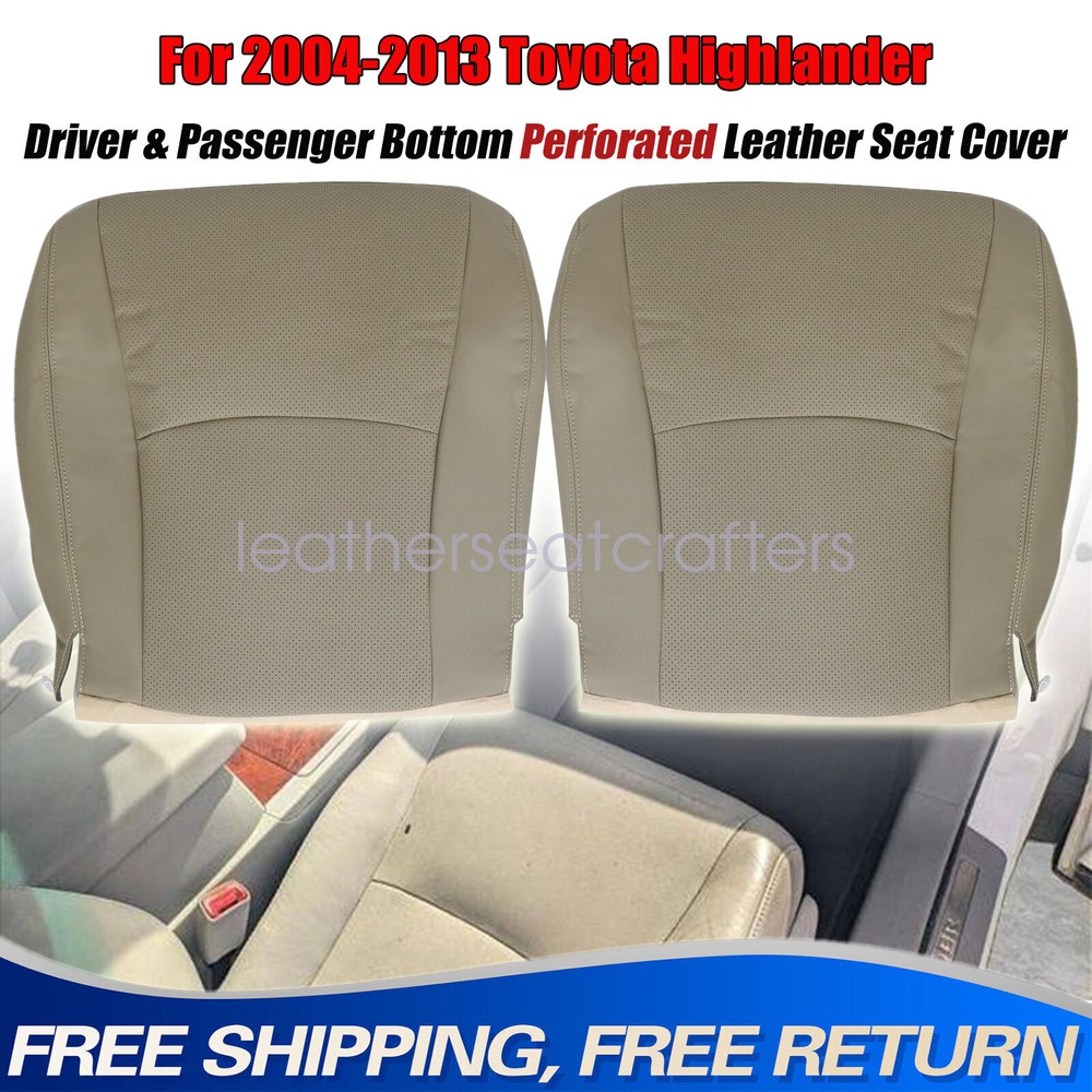 2004-2013 For Highlander Both Driver & Passenger Bottom Leather Seat Cover Tan