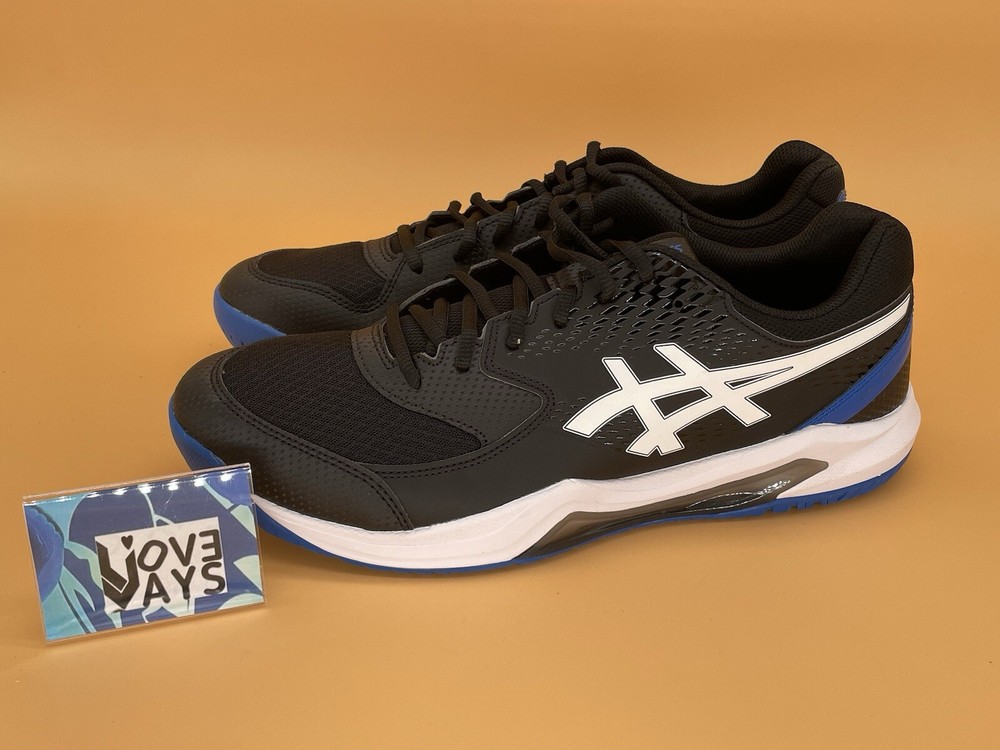 Size 13 - ASICS Gel Dedicate 8 Men Running Shoes Sneakers Black / Tuna Blue NEW