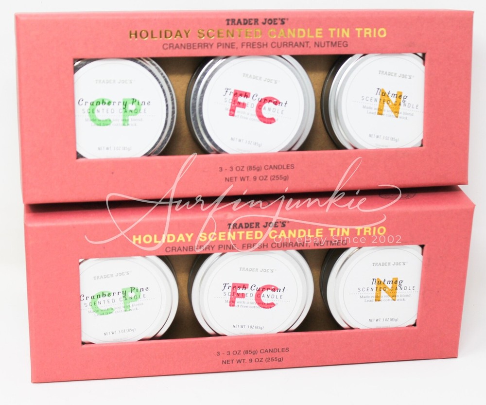 Trader Joe's Holiday Scented Candle Trio Fresh Currant Nutmeg Cranberry Pine 6pc