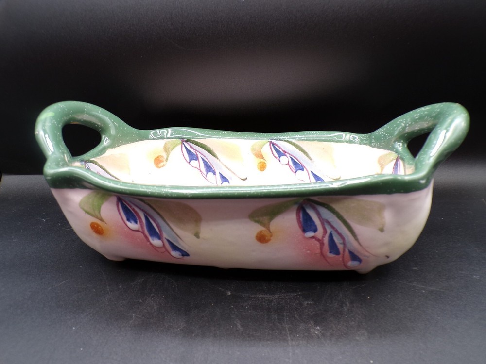 Basin Creek Pottery Handled Casserole Baking Dish - Hand Decorated Red And Blue