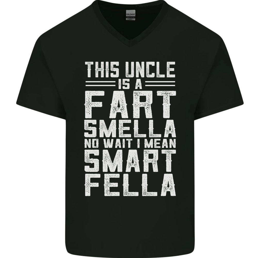 Uncle Is a Fart Smella Funny Fathers Day Mens V-Neck Cotton T-Shirt