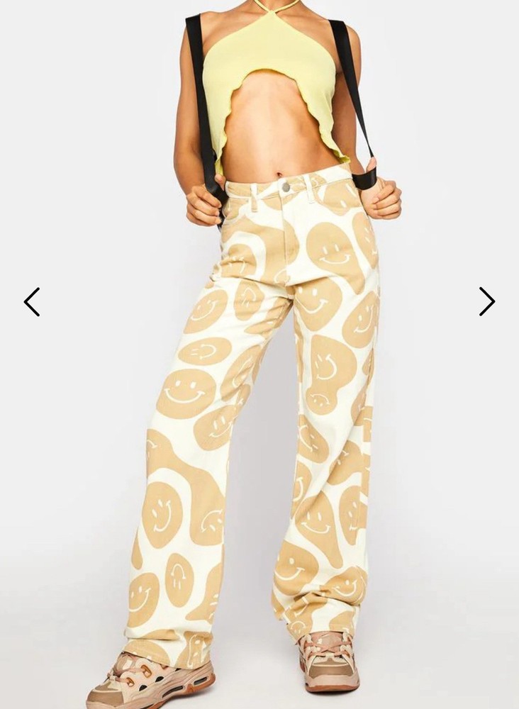 ASOS BaileyRose SmileyFace Stretch Denim Jeans Cream Beige Tan WideLeg Y2KWMN 29