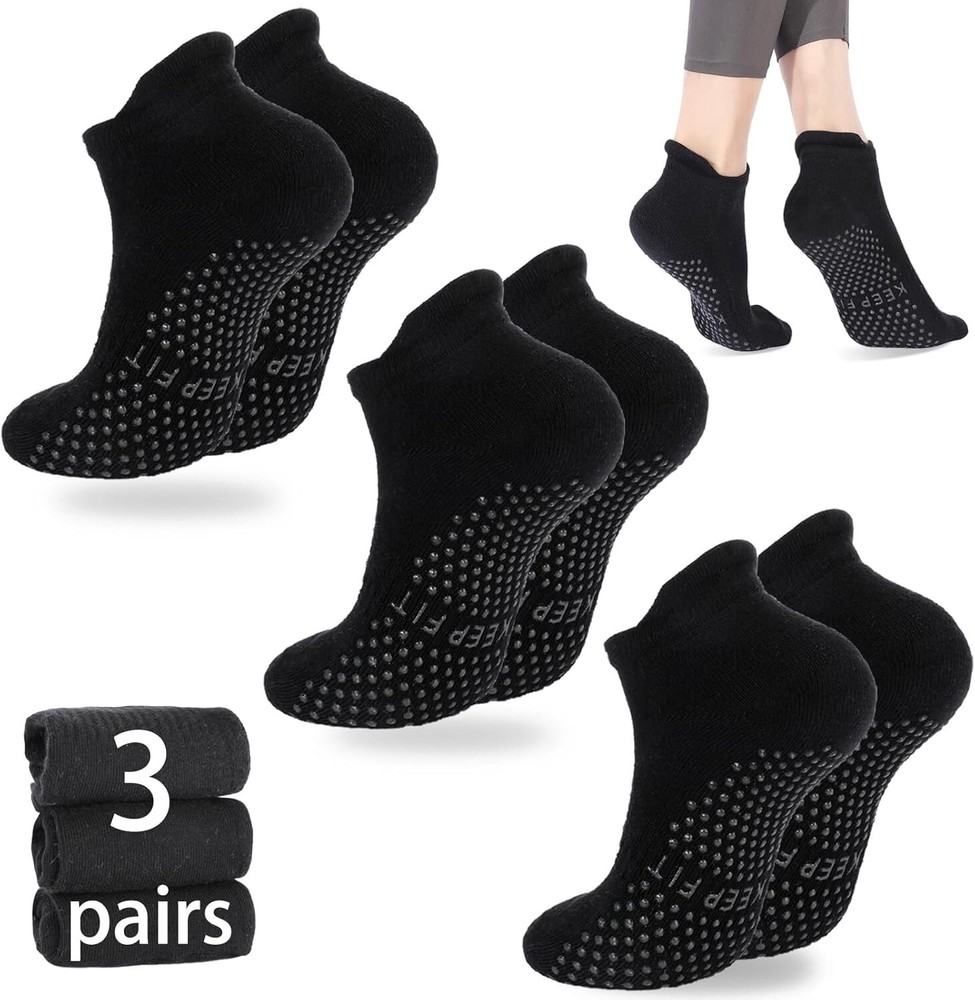 Grip Yoga Pilates Socks Non Slip Barre Athletic Socks with Grips for Women 3Pack