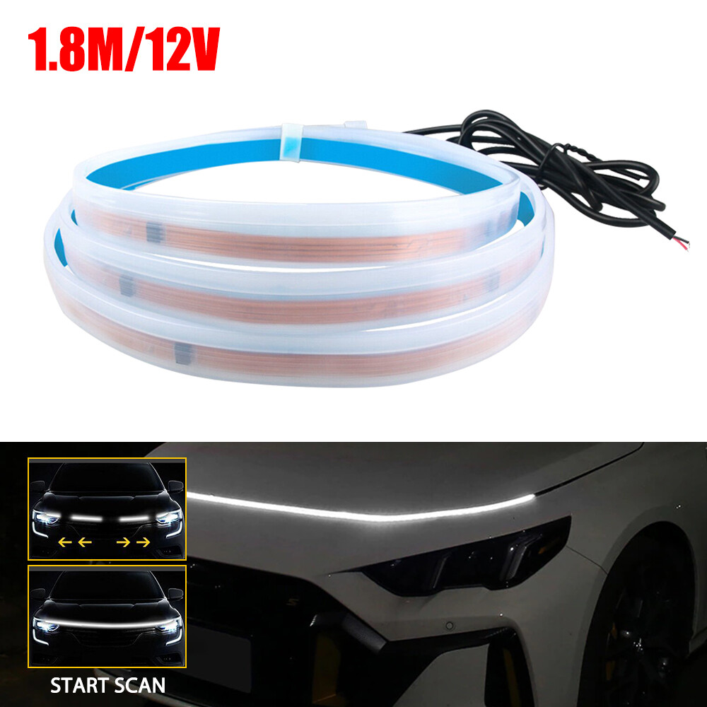 5.9FT Flexible Car Hood LED Meteor Strip Lights for SUVs Trucks Vans Jeep White