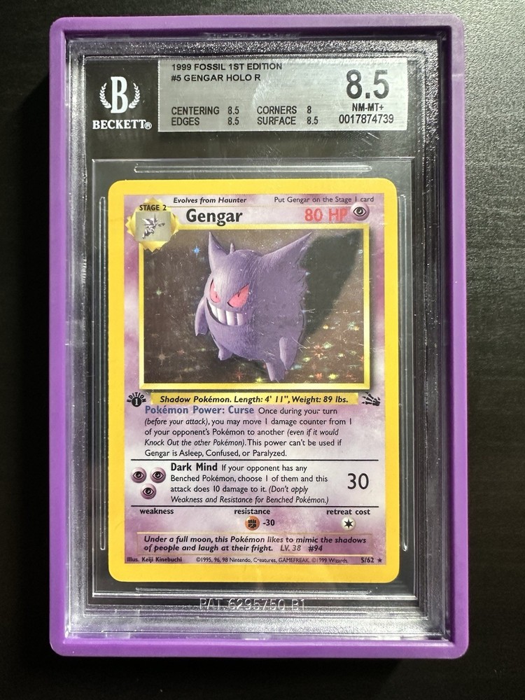 BGS 8.5 NM/MT+ Gengar 5/62 Holo Fossil 1999 1st Edition Graded Pokemon