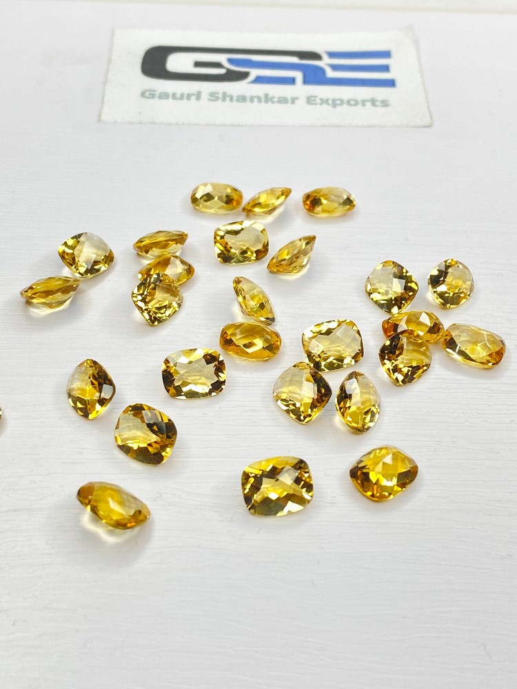 Natural Citrine Cushion Checkerboard Cut Loose Gemstone 9x7mm to 14x10mm DG