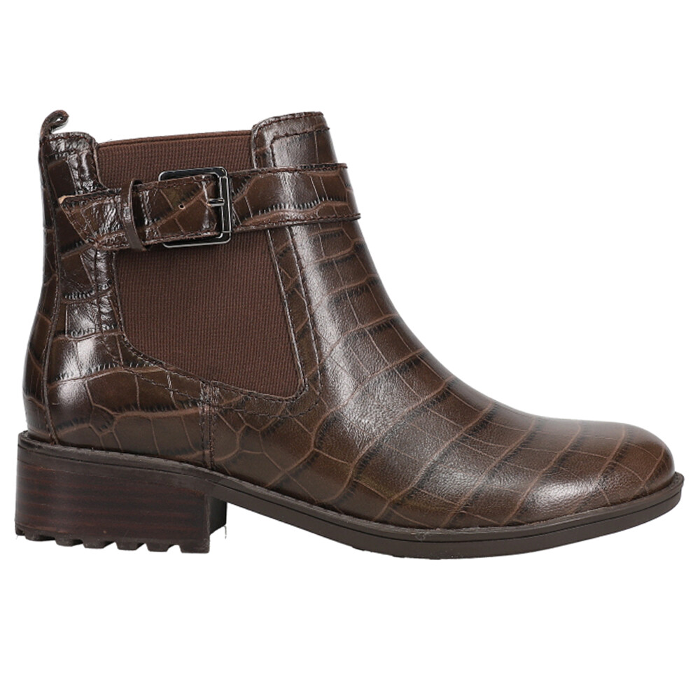 Easy Spirit Rae Croc Chelsea Booties Womens Brown Embossed Round Toe Zippered Ankle Boots