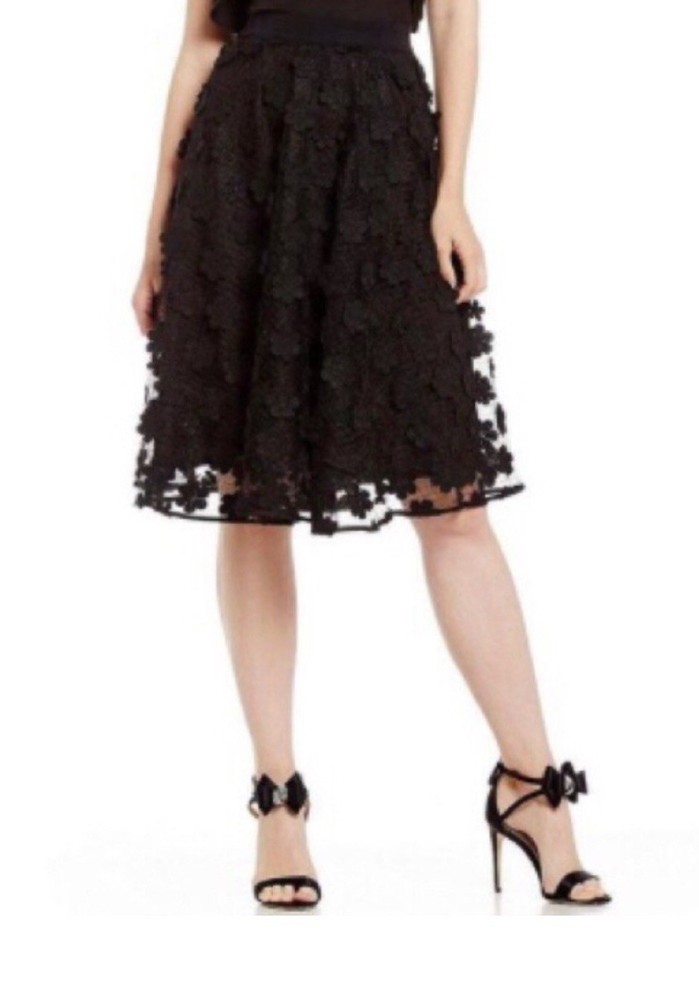 Belle Badgley Mischka NWT Size 10 Black Floral Skirt Women's Romantic Lace