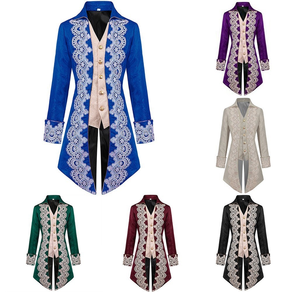 Mens Victorian Gothic Tailcoat Jacket Steampunk Medieval Frock Coat Costume
