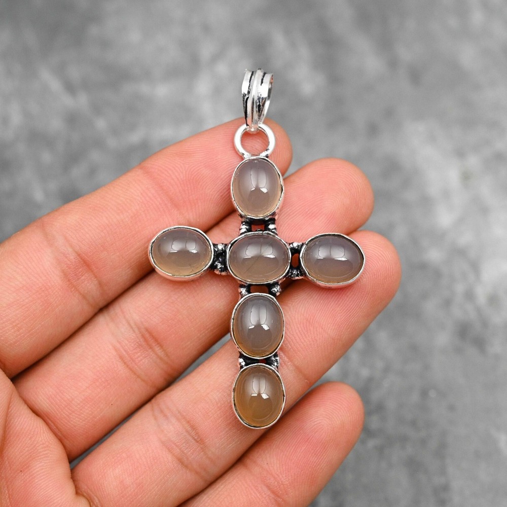 Natural Smoky Topaz Cross Pendant 925 Sterling Silver Pendant Handmade Jewelry
