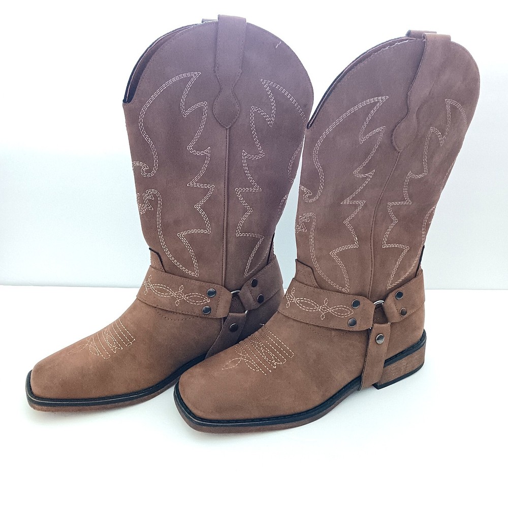 Cushionaire Brown Mustang Tall Western Cowboy Boot Vegan Leather NEW Size 8