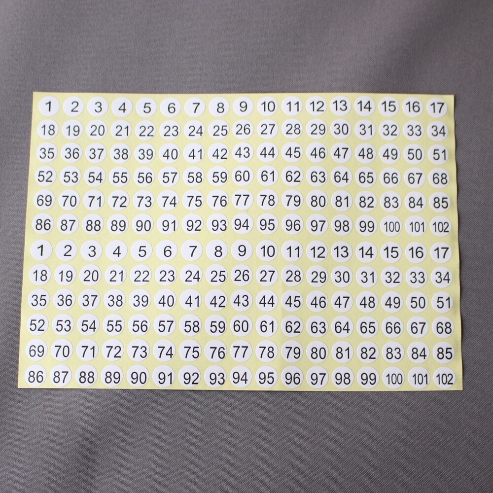 15 Sheets Round Sticky 1-102 Numbers Stickers Small Garment Numbered Labels
