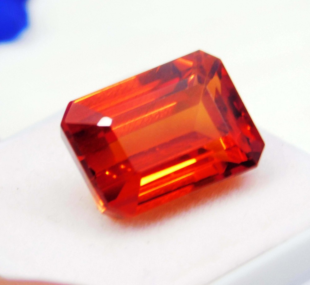 30 Ct Natural Mexican Fire Opal Orange Red Emerald Cut Certified Loose Gemstone