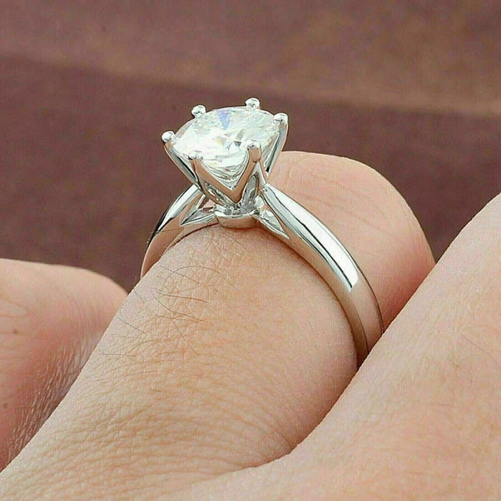 1Ct Round Lab Diamond Solitaire Engagement Ring in 14K White Gold