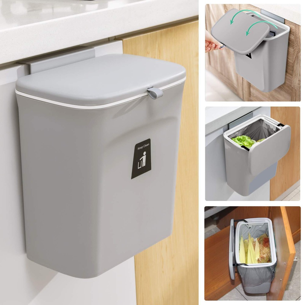 2.4 Gallon Kitchen Compost Bin for Counter Top or Under Sink, Hanging Small T...