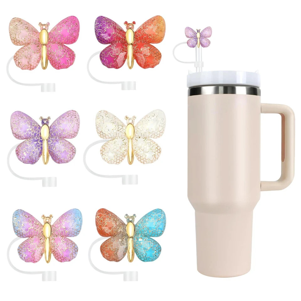 6PCS Glitter Stanley Straw Cover Caps - Reusable Toppers for Tumblers