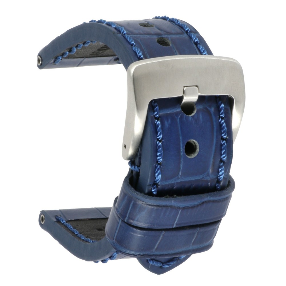 24mm Leather Strap Royal Blue Watch Band for INVICTA Heavy Duty Buckle Blue N