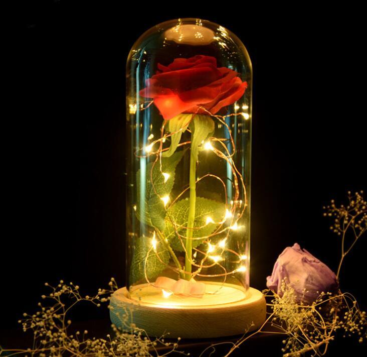 Mothers Day Gift Enchanted Forever Rose Flower In Glass LED Light Home Decoratio-image