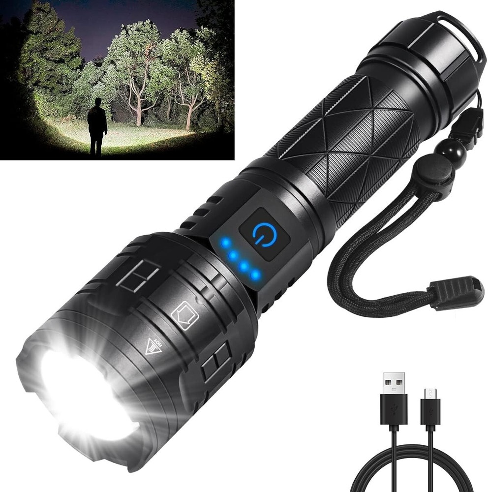 Powerful 990K Lumen Rechargeable Flashlight with 5 Adjustable Modes & Focus