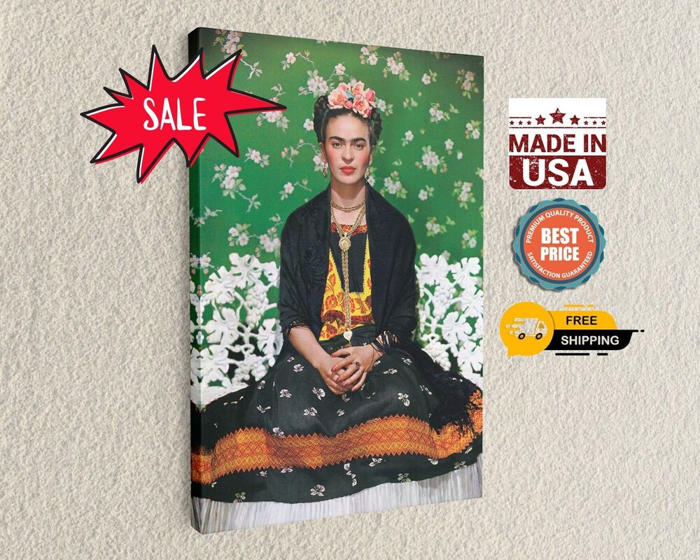 Frida Kahlo Herself Sits On White Bench Canvas Print, Reproduction, Wall Art