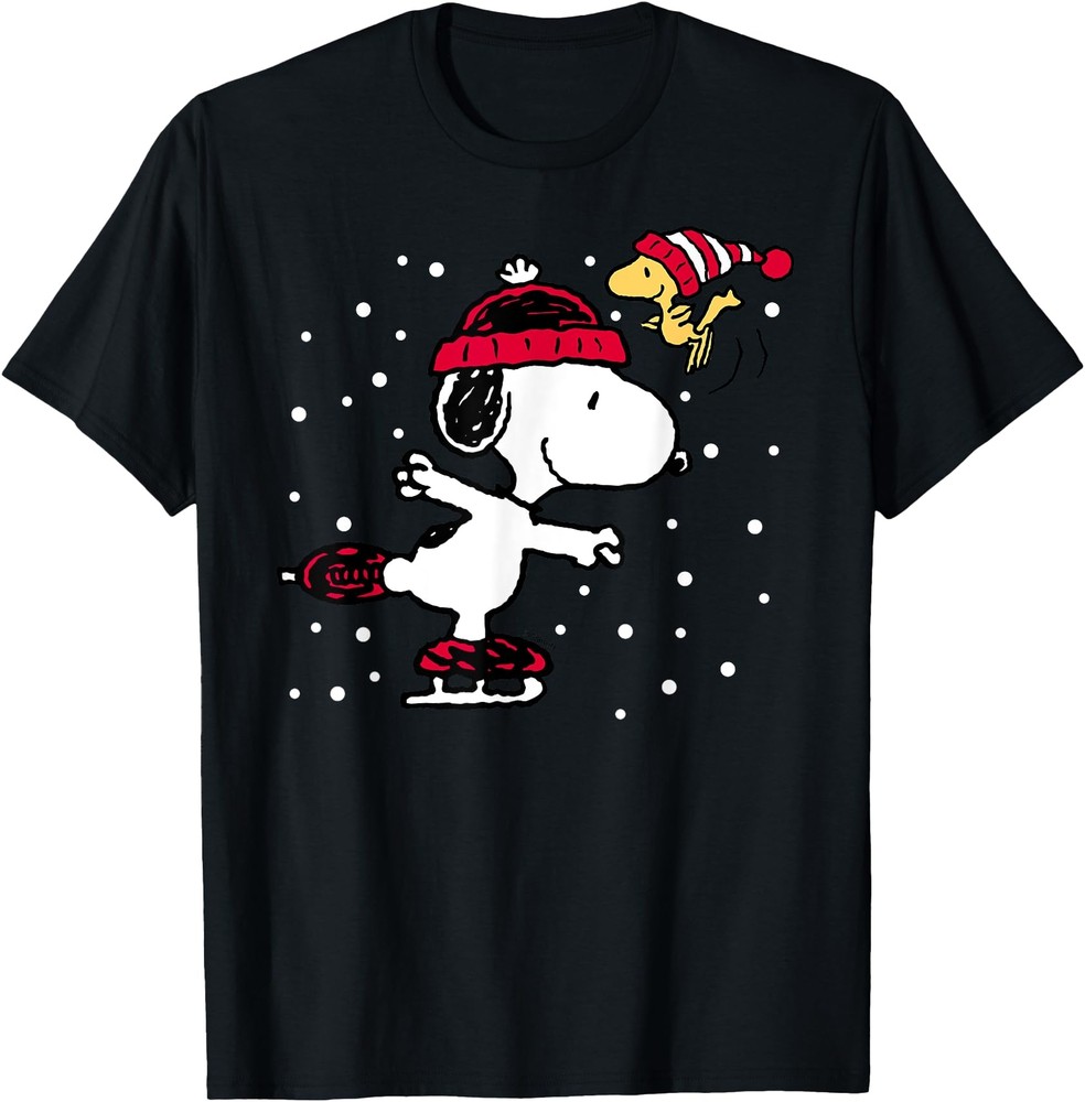 Peanuts Snoopy and Woodstock Skate Holiday Short Sleeve T Shirt Men
