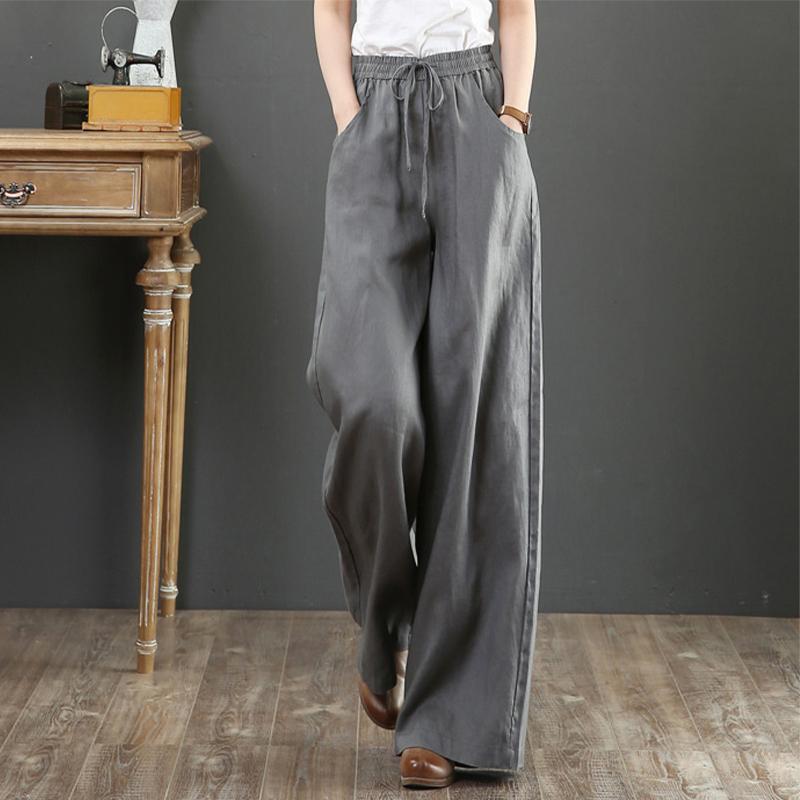 Women Casual High Waisted Cotton Linen Palazzo Pants Wide Leg Flared Pants.